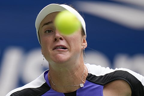 US Open 2024:  Elina Svitolina, of Ukraine, returns a shot to Coco Gauff, of the United States